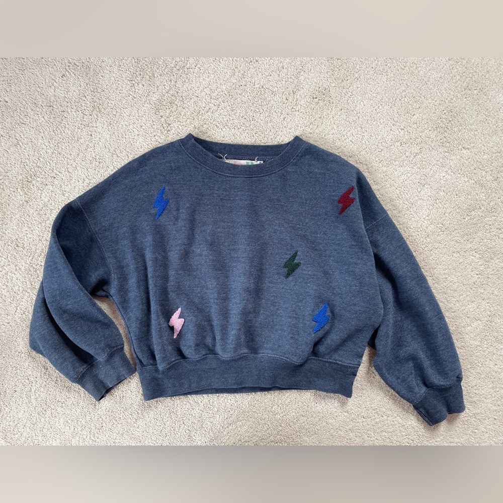Vintage Havana Girls Crop Crew Neck Navy Sweatshirt XL 14 16 Lightening Bolt